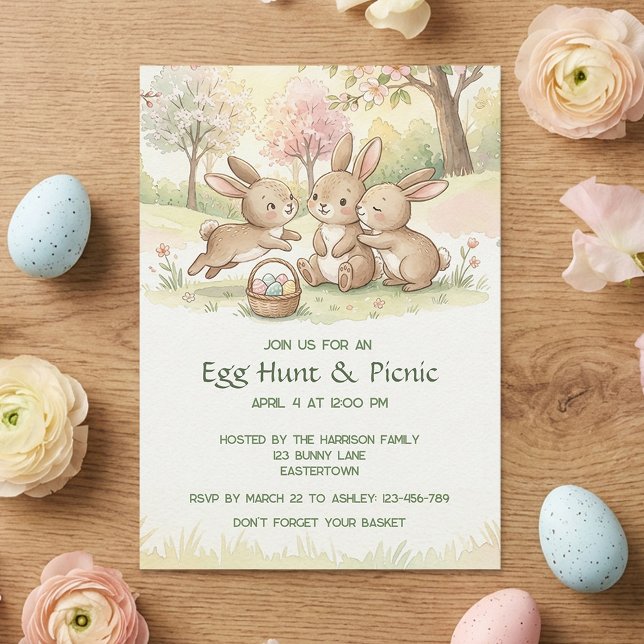Invitation Cute Easter Bunny Egg Hunt & Picnic Party (Créateur téléchargé)