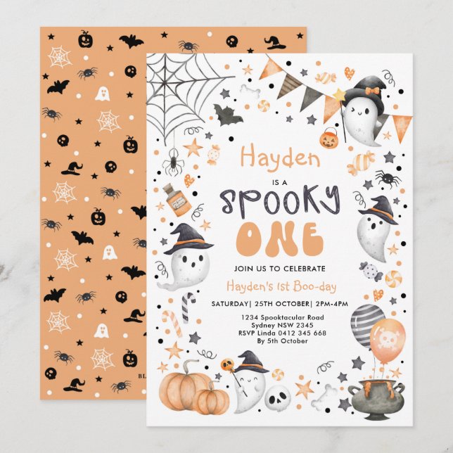 Invitation Cute Éffrayant Un Halloween Fantôme 1er Anniversai (Devant / Derrière)