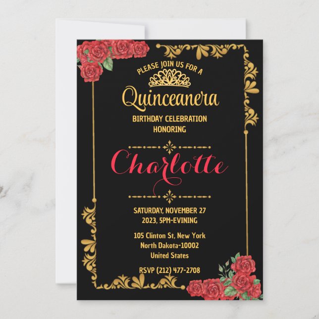 Invitation Cute Elégante Quinceanera Florale Pour Fille Anniv (Devant)