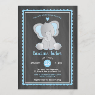 Invitation Cute Elephant Chalkboard Baby Boy Douche