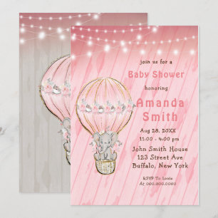 Invitation Cute Elephant Hot Air Baby shower Invitat
