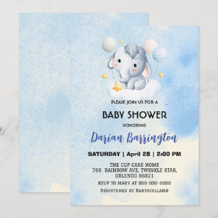 Invitation Cute éléphant petit Ours baby shower enfants garço