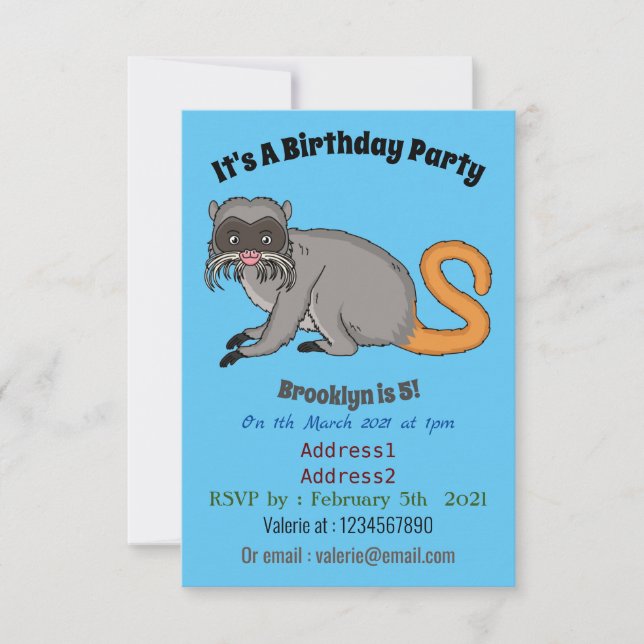 Invitation Cute Emperor Tamarin illustration (Devant)