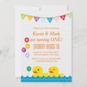 Invitation Cute en caoutchouc Canard Twins Polka Dot Annivers