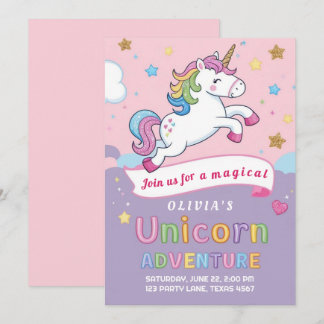 Invitation Cute et magique Unicorn Rainbow Girl Anniversaire
