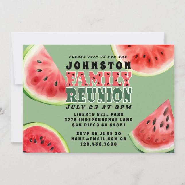 Invitation Cute Eté Famille Réunion Pastèque Horizontale (Devant)