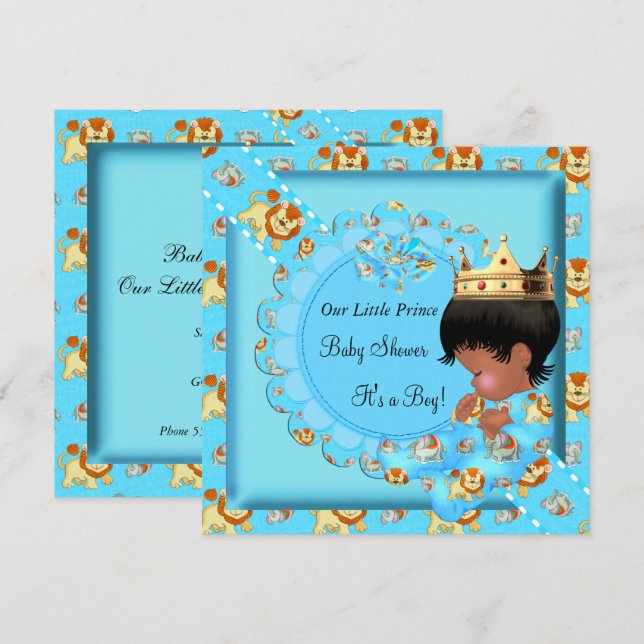 Invitation Cute Ethnic African American Baby shower Blue Boy (Devant / Derrière)