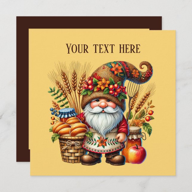 Invitation Cute Fall Seasonal gnome party (Devant / Derrière)