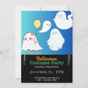 Invitation Cute Fantômes Ciel Bleu Halloween noir