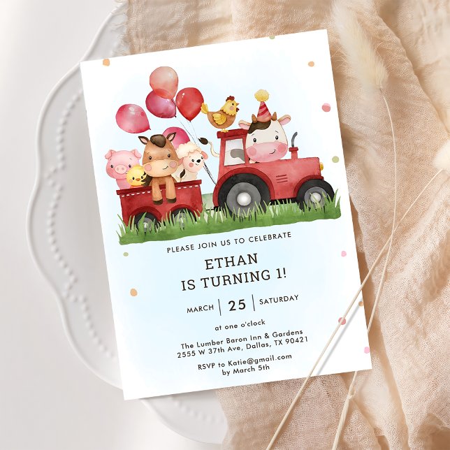 Invitation Cute Farm Animaux Barnyard 1er anniversaire fête (Créateur téléchargé)