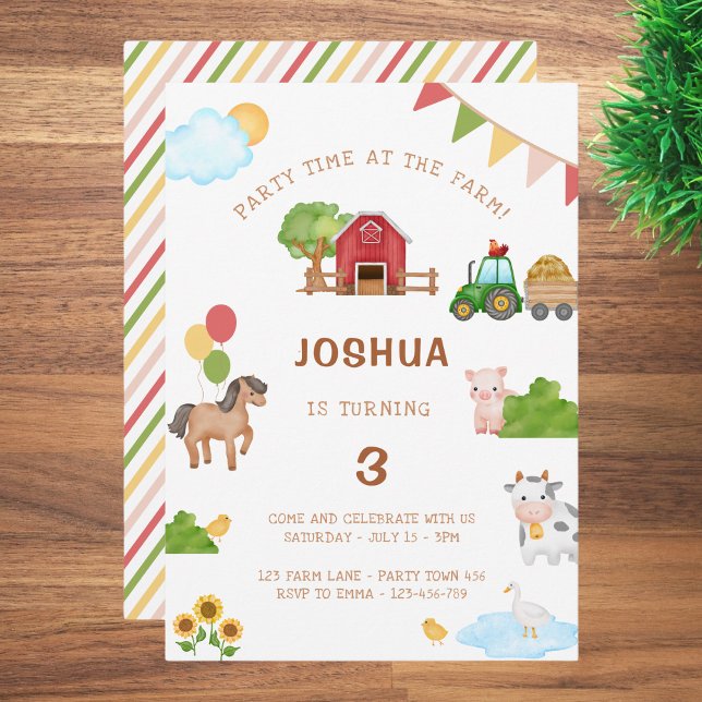 Invitation Cute Farm Animaux Tracteur Grange Anniversaire Inv (Créateur téléchargé)