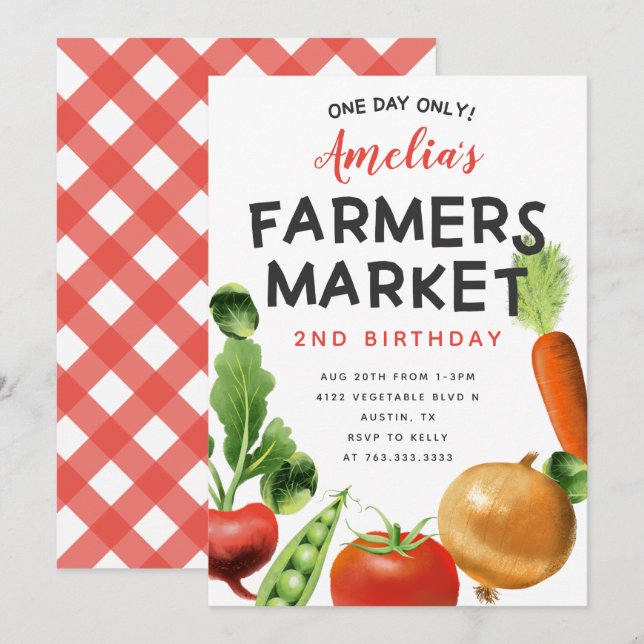 Invitation Cute Farmers Market Légumes fête d'anniversaire (Devant / Derrière)