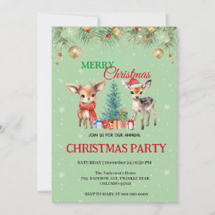 Invitation Cute Fawn renne Père Noël MERRY Noël Party