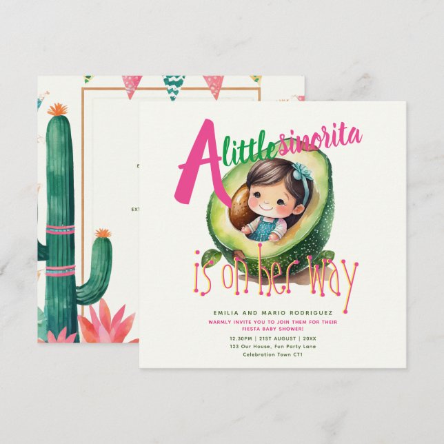 Invitation Cute Fiesta Girl Baby shower Señorita Qualité (Devant / Derrière)