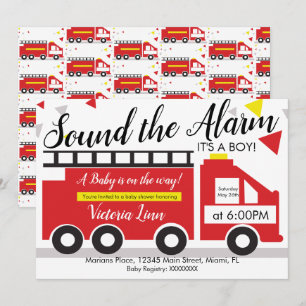Invitation Cute Fire Truck Véhicule Baby shower Confetti