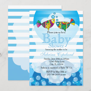 Invitation Cute Fishy Bubbles Thème Baby shower