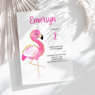 Invitation Cute Flamant rose aquarelle Parties scintillant or