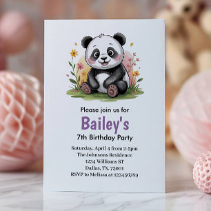 Invitation Cute Floral Enfants Panda fête d'anniversaire