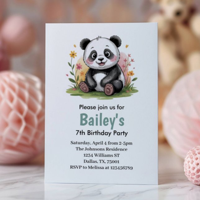 Invitation Cute Floral Enfants Panda fête d'anniversaire (Créateur téléchargé)