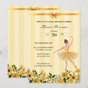 Invitation Cute Floral Jaune Ballerina Baby shower