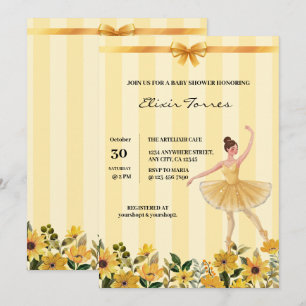 Invitation Cute Floral Jaune Ballerina Baby shower