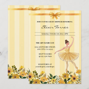 Invitation Cute Floral Jaune Ballerina  Baby shower