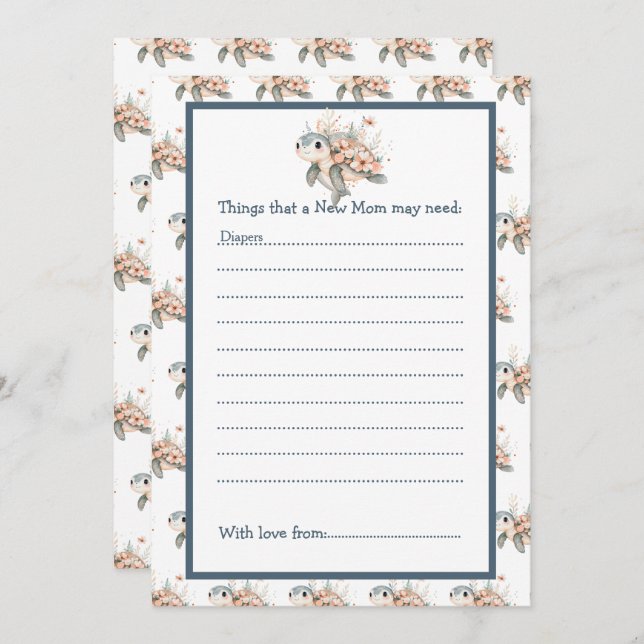 Invitation Cute Floral Turtle Baby Shower (Devant / Derrière)