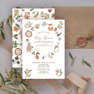 Invitation Cute Forest Animals Script Boho Baby Shower
