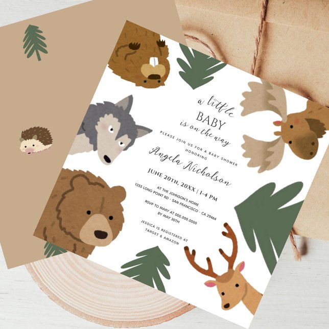 Invitation Cute Forest Friends Woodland Green Baby shower (Créateur téléchargé)