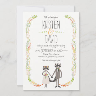 Invitation Cute Forest Raccoons Russe Mariage