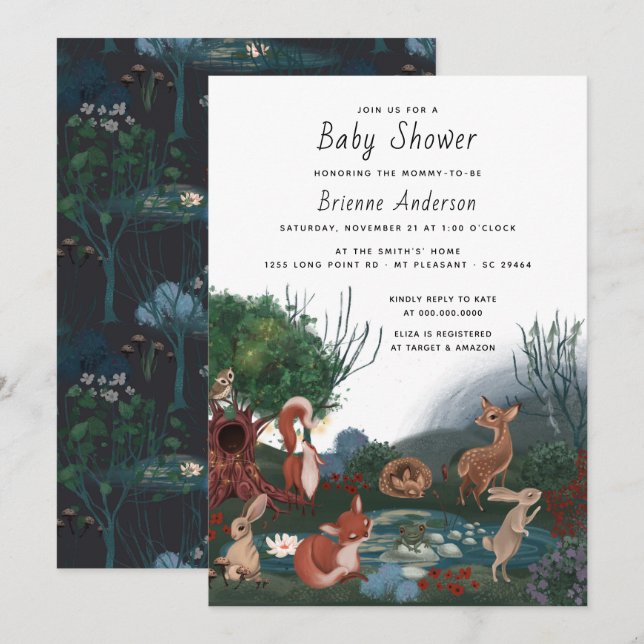Invitation Cute Forest Woodland Animaux Amis Baby shower (Devant / Derrière)