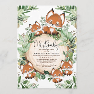 Invitation Cute Fox Botanical Greenery Baby shower neutre