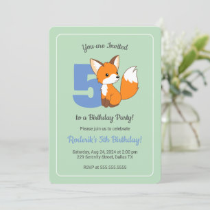Invitation Cute Fox on Green Boys 5e anniversaire