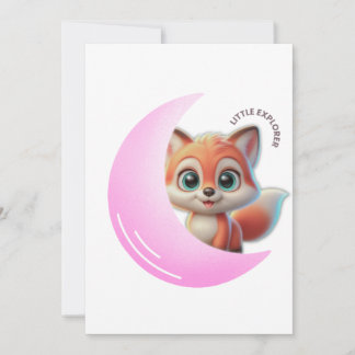 Invitation Cute Fox Pink Moon Card