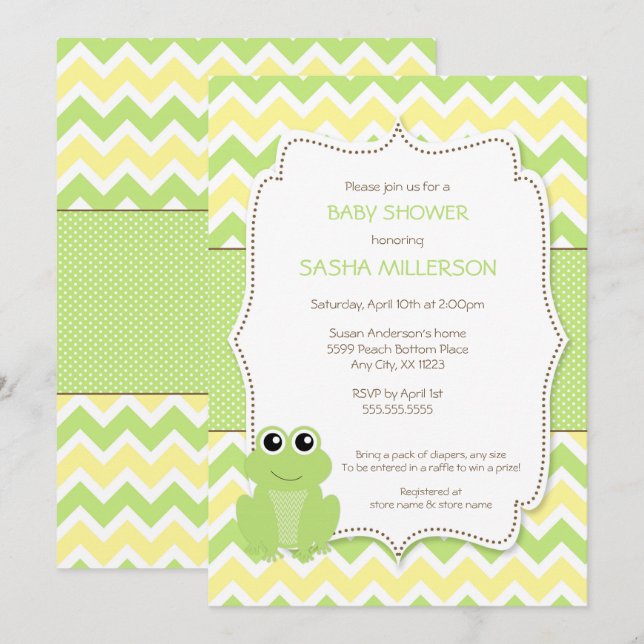 Invitation Cute Frog baby shower invitation, genre neutre (Devant / Derrière)
