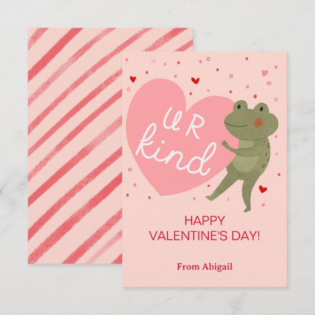 Invitation Cute Frog Kids Classroom Valentine Note Card (Devant / Derrière)