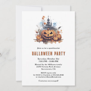 Invitation Cute Funny Citrouilles Éffrayants chauves-souris f