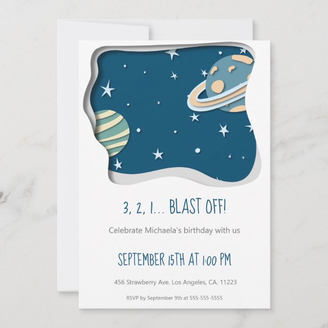 Invitation Cute Galaxy avec Planètes Premier Anniversaire (Devant)