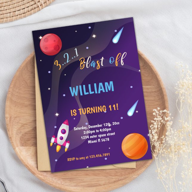 Invitation Cute Galaxy Thème pour les filles (Pink Rockets Outer Space Invitations)