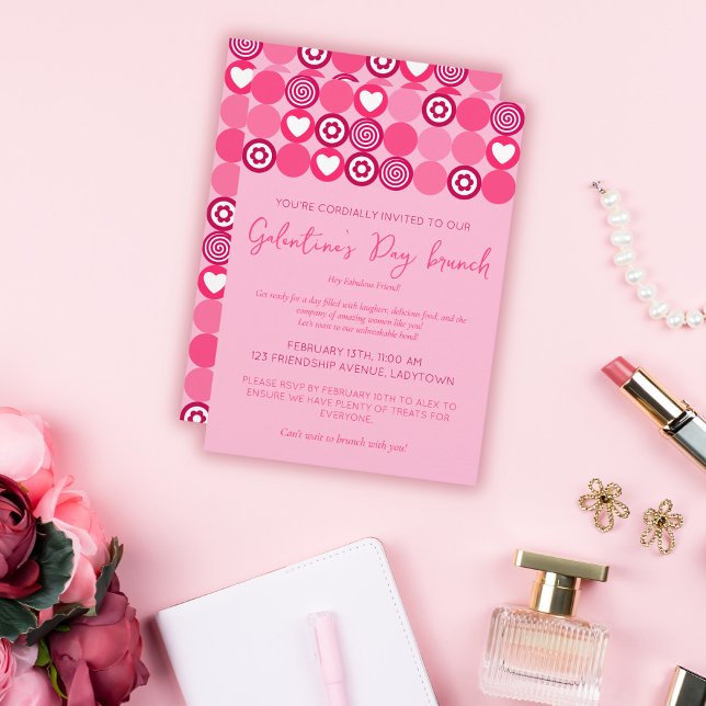 Invitation Cute Galentine's Day Brunch Coeur rose et Fleur (Créateur téléchargé)