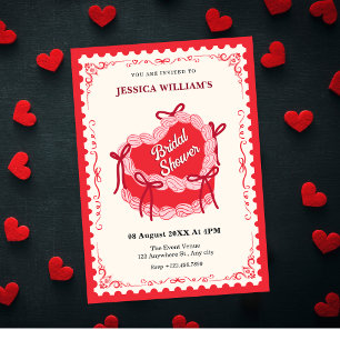 Invitation Cute gâteau coeur rouge arc nuptiale douche