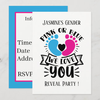 Invitation Cute gender reveal pink blue word art party 