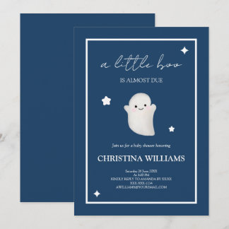 Invitation Cute Ghost A Little Boo Navy Blue Baby Shower