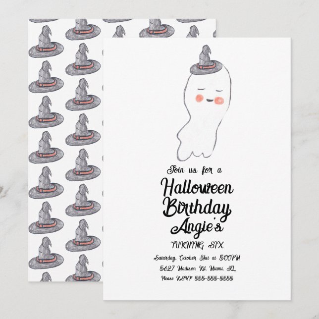 Invitation Cute Ghost Doodle Halloween Anniversaire fête (Devant / Derrière)