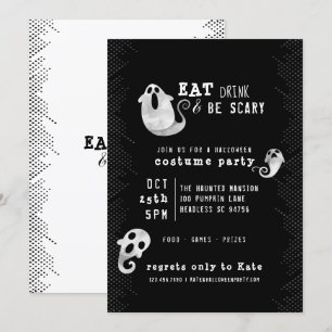 Invitation Cute Ghost Eat Drink Be Effrayant Costume Hallowee