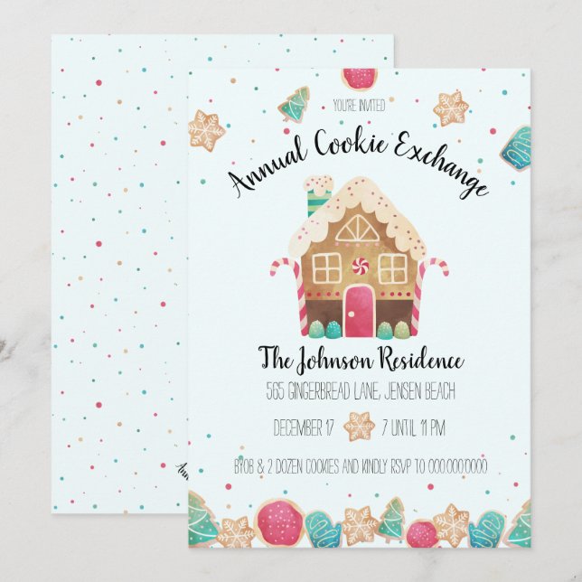 Invitation Cute Gingerbread House Holiday Cookie Exchange (Devant / Derrière)