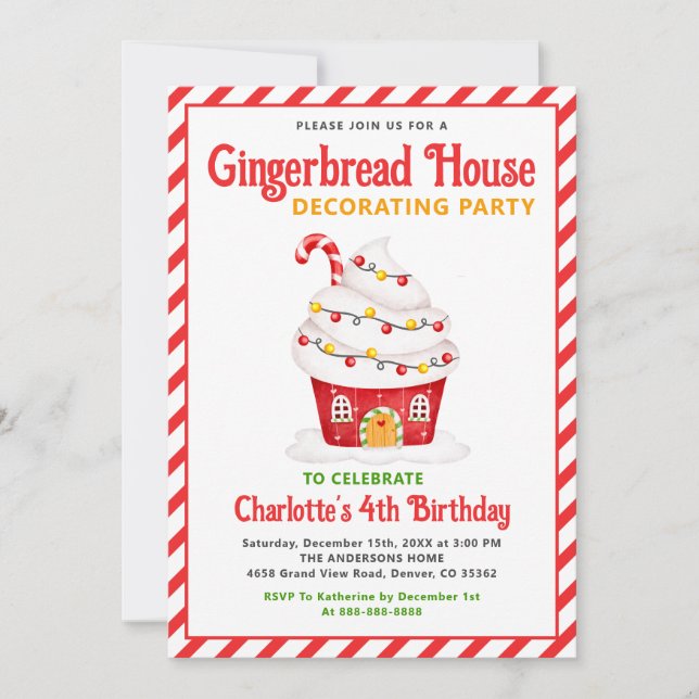Invitation Cute Gingerbread Maison Sucre de canne fête d'anni (Devant)