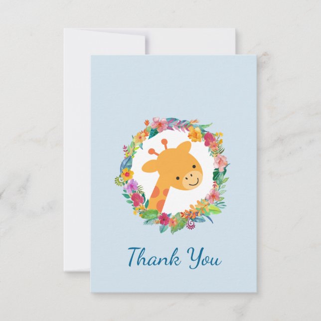 Invitation Cute Giraffe avec Merci Floral Wreath Party (Devant)
