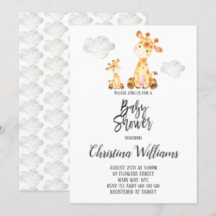 Invitation Cute Giraffe Baby shower Neutre Gris Maman & Bébé