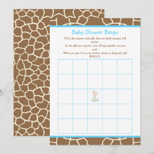 Invitation Cute Giraffe Boy Baby shower bleu Bingo